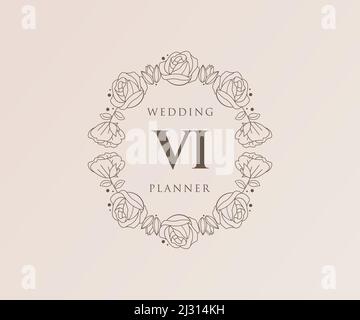 VI Initialen Brief Hochzeit Monogram Logos Kollektion, handgezeichnete moderne minimalistische und florale Vorlagen für Einladungskarten, Save the Date, elegant Stock Vektor