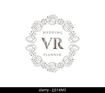 VR Initialen Brief Hochzeit Monogram Logos Kollektion, handgezeichnete moderne minimalistische und florale Vorlagen für Einladungskarten, Save the Date, elegant Stock Vektor