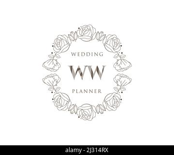 WW Initials Letter Hochzeit Monogram Logos Kollektion, handgezeichnete moderne minimalistische und florale Vorlagen für Einladungskarten, Save the Date, elegant Stock Vektor