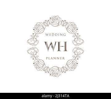 WH Initials Letter Hochzeit Monogram Logos Kollektion, handgezeichnete moderne minimalistische und florale Vorlagen für Einladungskarten, Save the Date, elegant Stock Vektor