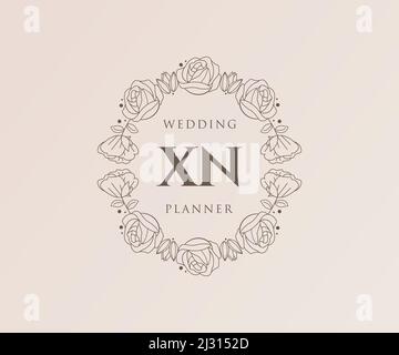 XN Initials Letter Hochzeit Monogram Logos Kollektion, handgezeichnete moderne minimalistische und florale Vorlagen für Einladungskarten, Save the Date, elegant Stock Vektor