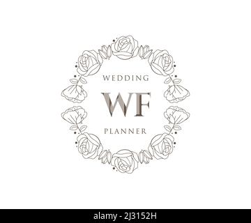 WF Initials Letter Hochzeitslogos Kollektion, handgezeichnete moderne minimalistische und florale Vorlagen für Einladungskarten, Save the Date, elegant Stock Vektor