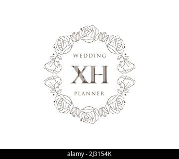 XH Initials Letter Hochzeit Monogram Logos Kollektion, handgezeichnete moderne minimalistische und florale Vorlagen für Einladungskarten, Save the Date, elegant Stock Vektor