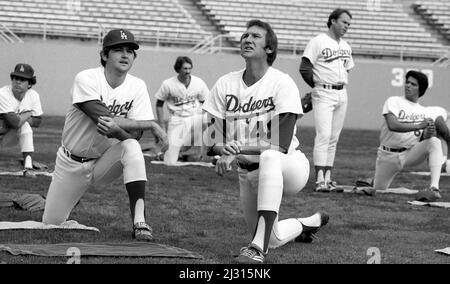 Los Angeles Dodgers-Spieler beim Vorsaison-Training im Dodger Stadium in Los Angeles, CA Stockfoto