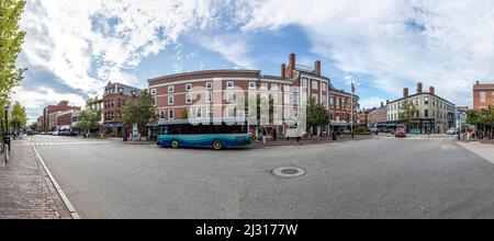 GLOUCESTER, USA - SEP 14, 2017: Marktplatz und alte historische Gebäude in Gloucester, USA. Stockfoto