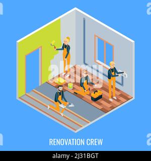 Renovation Crew Vektor flache isometrische Illustration Stock Vektor