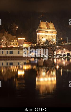 Weihnachtsreflexion am Main, Miltenberg, Unterfranken, Franken, Bayern, Deutschland, Europa Stockfoto