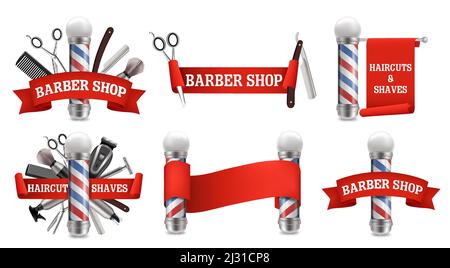 Barbershop-Logo, Etikett, Emblem-Set, Vektor-isolierte Illustration Stock Vektor