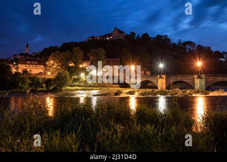 Nachts auf dem Jagst, Kirchberg an der Jagst, Schwäbisch Hall, Baden Württemberg, Deutschland, Europa Stockfoto