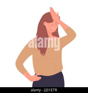 Verärgerte Frau Facepalm Geste isolierte Illustration. Enttäuscht verärgerte Dame und Scham Gefühl Cartoon Stock Vektor