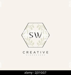 SW Initial Letter Flower Logo Template Vektor Premium-Vektor Stock Vektor