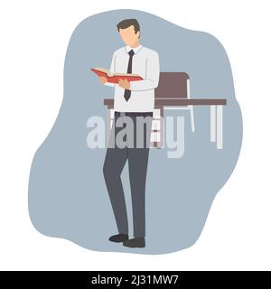 Vorsitzender des Vorstands lehnte sich auf einem Tisch im Büro cartoon Flachbild Vector Illustration Konzept auf isolierten weißen Hintergrund Stock Vektor