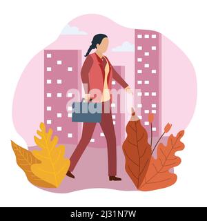 Geschäftsfrau zu Fuß mit Aktentasche. vektor-Illustration Stock Vektor