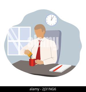 Geschäftsleute mögen Kaffee, trinken Kaffee, Tee Pause Zeit in hellen Büro. Stock Vektor