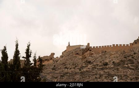 SAX Castle Spanien, Valencia Region Stockfoto