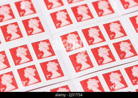 Reihen mit 1. Klassenmarken Stockfoto