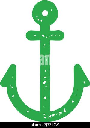 Antike handgezeichnete grüne Anker mit Loch zum Aufhängen dekoratives Design Grunge Textur Vektor Illustration. Vintage marine Symbol der nautischen Meer Reise Stock Vektor