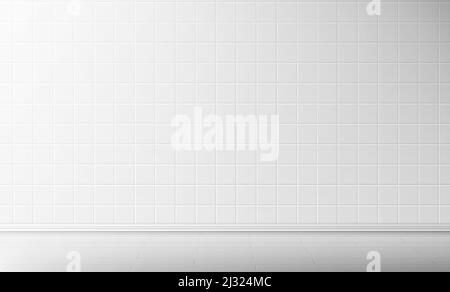 Weiße Fliese Wand und Boden im Bad Vektor nahtlose Hintergrund, leere Küche oder WC Innenraum mit quadratischen Mosaikoberfläche, Keramik gefliestes Gitter Stock Vektor
