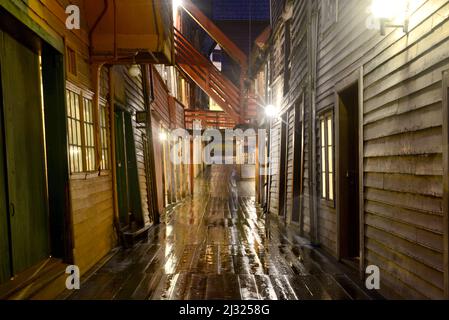 Deutscher Kai - Bryggen im Hafen von Vagen, Bergen, Norwegen Stockfoto