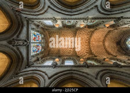Rosslyn Chapel, gotische Kirche, Blick in das Kirchenschiff Gewölbe, Roslin, Midlothian, Schottland, Großbritannien Stockfoto