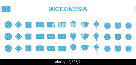 Große Sammlung von Mikronesien Flaggen in verschiedenen Formen und Effekten. Großer Satz von Vektorflaggen. Stock Vektor