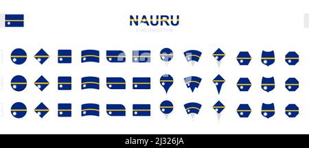 Große Sammlung von Nauru Flaggen in verschiedenen Formen und Effekten. Großer Satz von Vektorflaggen. Stock Vektor