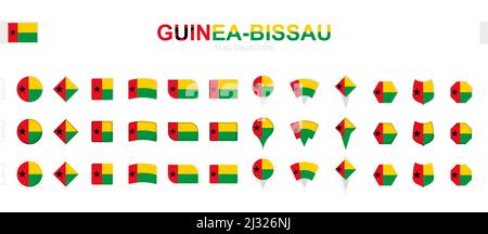 Große Sammlung von Guinea-Bissau Flaggen in verschiedenen Formen und Effekten. Großer Satz von Vektorflaggen. Stock Vektor