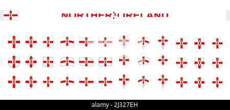 Große Sammlung von nordirischen Flaggen in verschiedenen Formen und Effekten. Großer Satz von Vektorflaggen. Stock Vektor