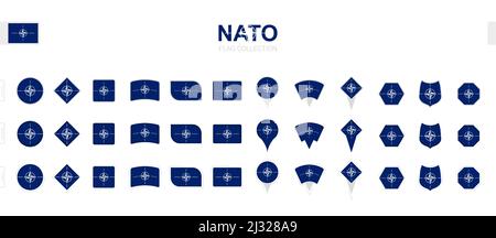 Große Sammlung von NATO-Flaggen in verschiedenen Formen und Effekten. Großer Satz von Vektorflaggen. Stock Vektor