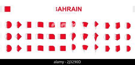 Große Sammlung von Bahrain Flaggen in verschiedenen Formen und Effekten. Großer Satz von Vektorflaggen. Stock Vektor