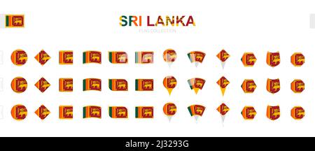 Große Sammlung von Sri Lanka Flaggen in verschiedenen Formen und Effekten. Großer Satz von Vektorflaggen. Stock Vektor