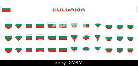 Große Sammlung von Bulgarien Flaggen in verschiedenen Formen und Effekten. Großer Satz von Vektorflaggen. Stock Vektor