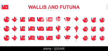 Große Sammlung von Wallis und Futuna Flaggen in verschiedenen Formen und Effekten. Großer Satz von Vektorflaggen. Stock Vektor