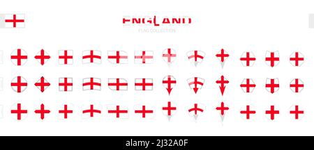 Große Sammlung von England Flaggen in verschiedenen Formen und Effekten. Großer Satz von Vektorflaggen. Stock Vektor