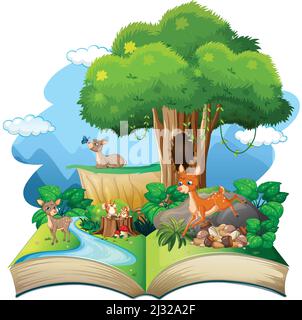 Öffnen Sie Buch Wald Thema auf weißem Hintergrund Illustration Stock Vektor