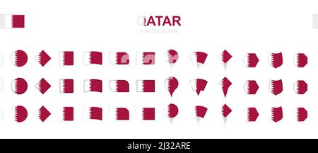 Große Sammlung von Katar Flaggen in verschiedenen Formen und Effekten. Großer Satz von Vektorflaggen. Stock Vektor