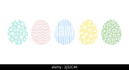 Frohe Ostern. Bunte Ostereier. Pastellfarben. Für Grußkarte, Poster, Banner. Horizontales Format. Vektorgrafik, flaches Design Stock Vektor