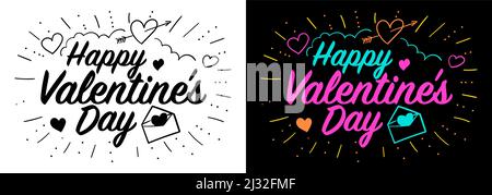 Happy Valentines Day Typografie Text Vektor Illustration Doodle Dekoration Stock Vektor
