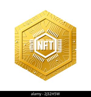 NFT nicht fungible Token Icon Krypto-Goldmünze Stock Vektor