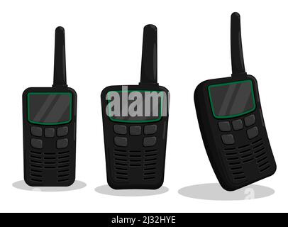 Walkie Talkie, Radiosender zur Aufrechterhaltung der Kommunikation. Wireless Walkie Talkie von Wachmann, Soldat. Cartoon-Vektor auf weißem Hintergrund isoliert Stock Vektor