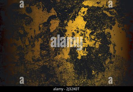 Luxus schwarz golden Metall Gradienten Hintergrund mit verzweifelten Metallplatte Textur. Vektorgrafik Stock Vektor