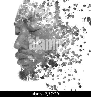 Ein Porträt eines Mannes, der sich in Leere auflöst Stockfoto