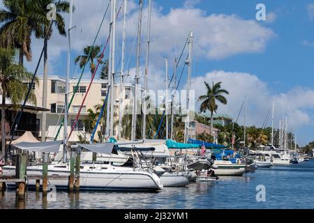 Ft. Lauderdale, Florida.  Marina Zulauf E. Las Olas Boulevard. Stockfoto