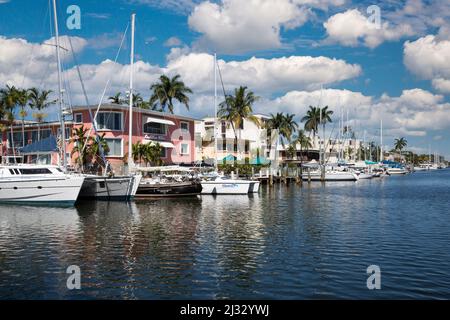 Ft. Lauderdale, Florida.  Marina Zulauf E. Las Olas Boulevard. Stockfoto