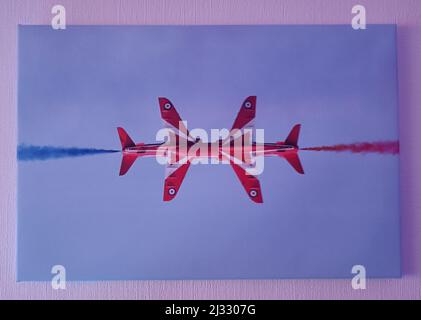 Die roten Pfeile am besten in der Airshow. Royal Air Force Aerobatic Team, Großbritannien. Stockfoto