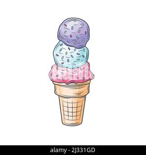 Eis im hellen Cartoon-Stil. Eiscreme-Vektor in schönen Farben isoliert auf weißem Hintergrund. Stock Vektor