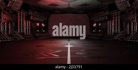 Raum futuristische Sockel Plattform Tunnel Raum Cosmic Kupfer Braun Beige Abstrakte Hintergrundtapete 3D Rendering Stockfoto