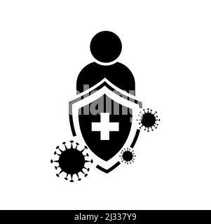 Anti-Virus-Schild-Symbol isoliert von flachem Design. Symbol für Impfschutz vor Virus Stock Vektor