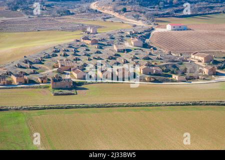 Traditionelle Weinkeller. Atauta, Provinz Soria, Castilla Leon, Spanien. Stockfoto