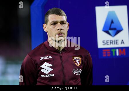 Salerno, Italien. 02. April 2022. Andrea Belotti vom FC Turin schaut während des Serie-A-Spiels zwischen US Salernitana 1919 und Turin am 2. April 2022 im Stadio Arechi, Salerno, Italien, nach. Kredit: Giuseppe Maffia/Alamy Live Nachrichten Stockfoto